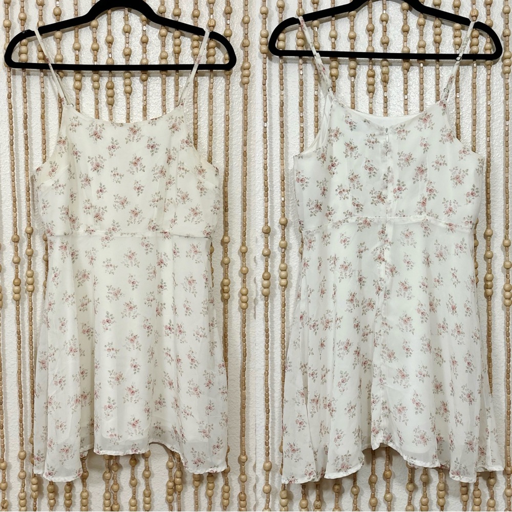 F21 Ivory Boho Country Floral Boho Western Cottage Layering Cami Slip Tank Dress